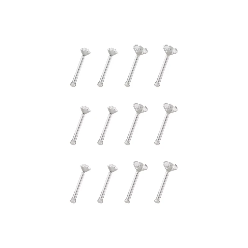 Multi-Pack CZ Square Prong Nose Pins 12 Pack - 20 Gauge