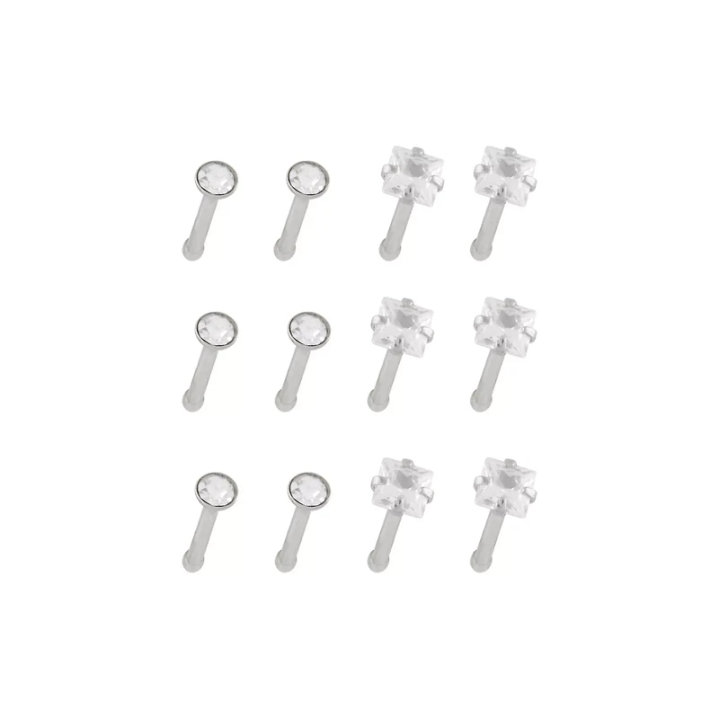 Multi-Pack CZ Square Prong Nose Pins 12 Pack - 20 Gauge