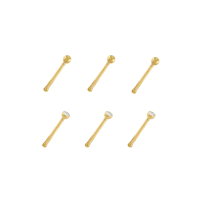 Multi-Pack Prong CZ 14K Gold-Plated Nose Pins - 6 Pack