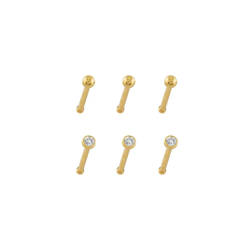 Multi-Pack Prong CZ 14K Gold-Plated Nose Pins - 6 Pack