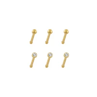 Multi-Pack Prong CZ 14K Gold-Plated Nose Pins - 6 Pack