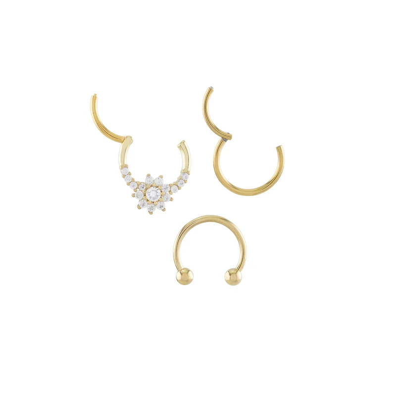 Multi-Pack Cluster CZ Flower Goldtone Septum Rings 3 Pack - 16 Gauge