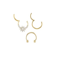 Multi-Pack Cluster CZ Flower Goldtone Septum Rings 3 Pack - 16 Gauge