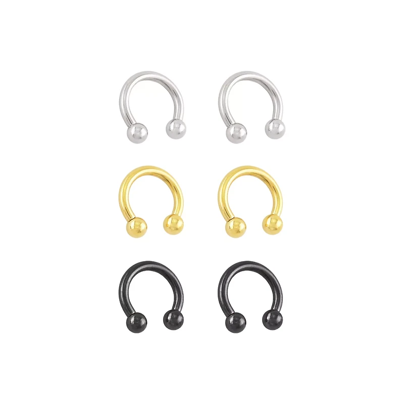 Multi-Pack Plated Horseshoe Rings - 3 Pair