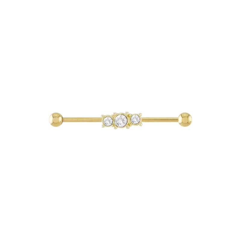 Triple CZ Gold-plated Industrial Barbell - 14 Gauge