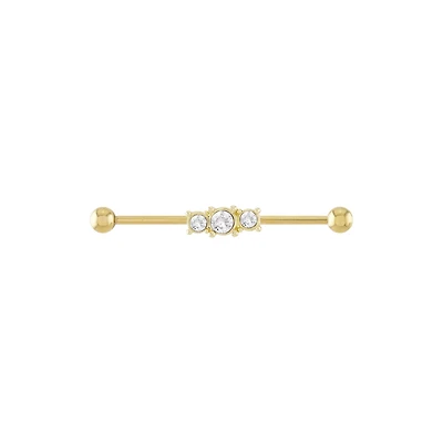 Triple CZ Gold-plated Industrial Barbell - 14 Gauge