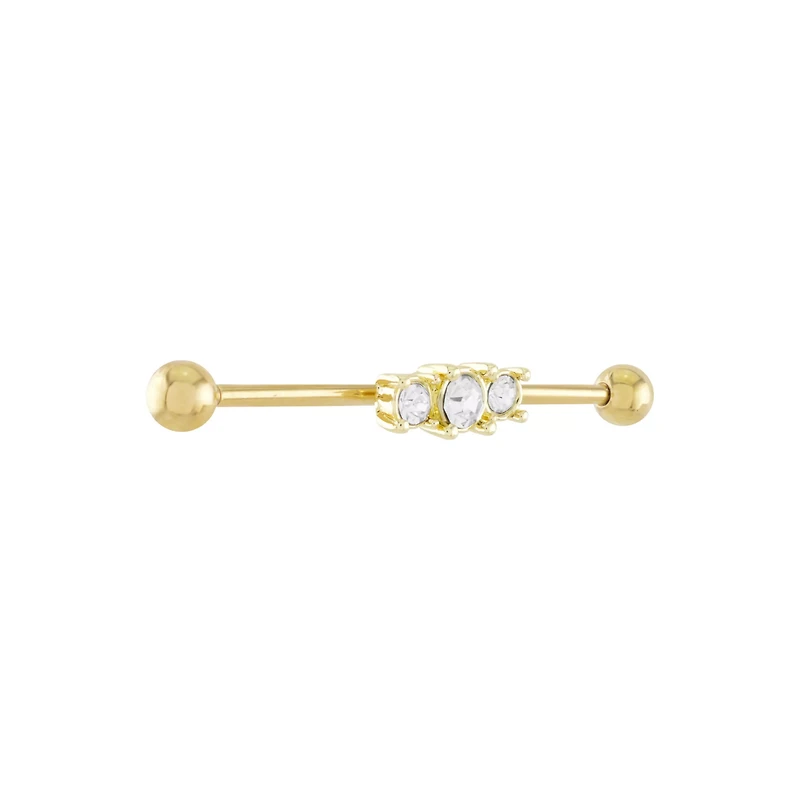 Triple CZ Gold-plated Industrial Barbell - 14 Gauge