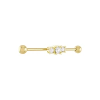 Triple CZ Gold-plated Industrial Barbell - 14 Gauge