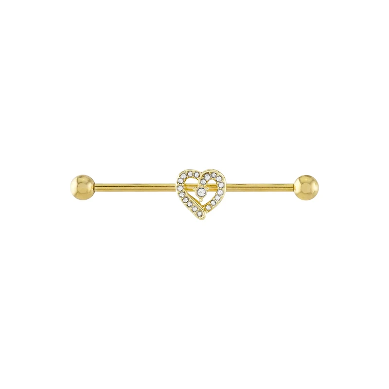 CZ Heart Gold-plated Industrial Barbell - 14 Gauge