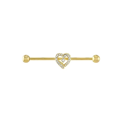 CZ Heart Gold-plated Industrial Barbell - 14 Gauge