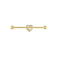 CZ Heart Gold-plated Industrial Barbell - 14 Gauge