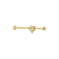 CZ Heart Gold-plated Industrial Barbell - 14 Gauge