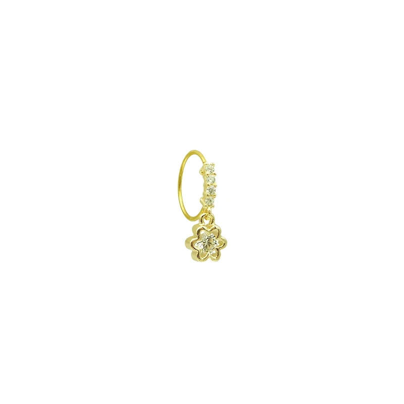 Goldtone CZ Dangle Flower Hinge Hoop - 20 Gauge