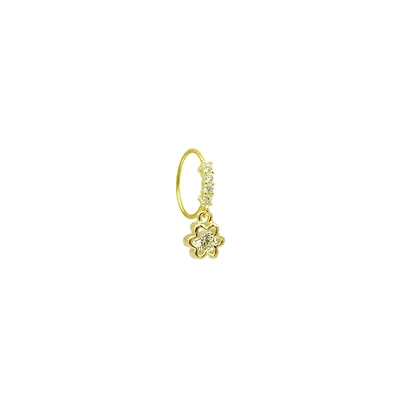 Goldtone CZ Dangle Flower Hinge Hoop - 20 Gauge