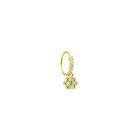 Goldtone CZ Dangle Flower Hinge Hoop - 20 Gauge