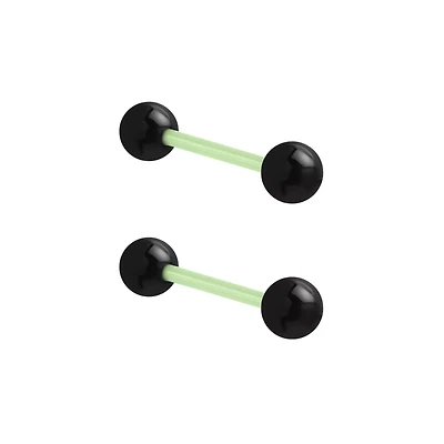 Glow in the Dark Black and Clear Bioflex Acrylic Barbells - 14 Gauge
