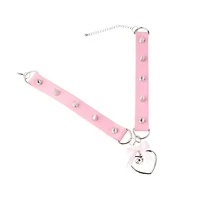 Pink Spiked Heart Bell Choker Necklace