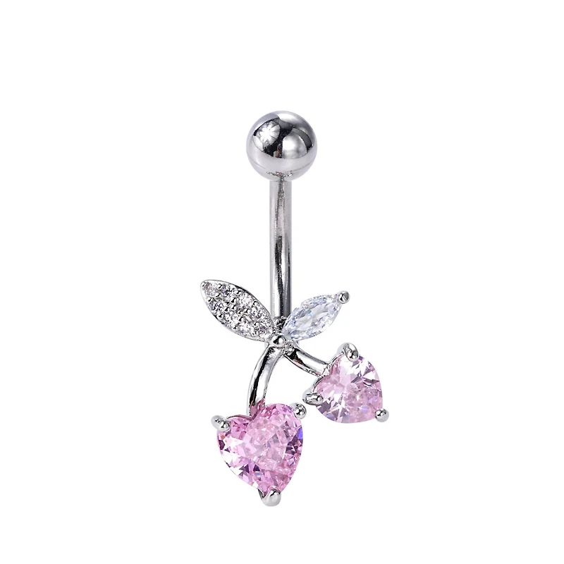 Pink Heart Cherry Belly Ring - 14 Gauge