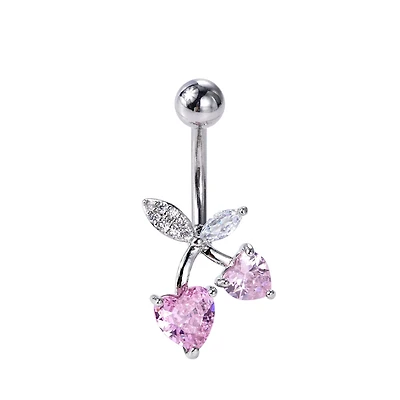 Pink Heart Cherry Belly Ring - 14 Gauge