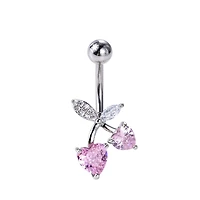 Pink Heart Cherry Belly Ring - 14 Gauge