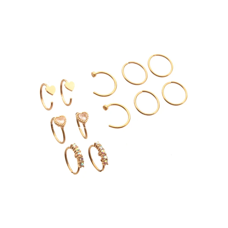 Multi-Pack CZ Goldplated Heart Hoop Nose Ring 12 Pack - 20 Gauge
