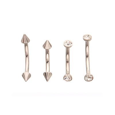 Multi-Pack Silver Spiked Vertical Labrets 4 Pack - 16 Gauge