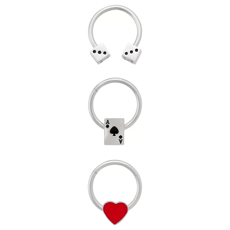 Multi-Pack Casino Chic Horseshoe and Captive Rings 3 Pack - 16 Gauge