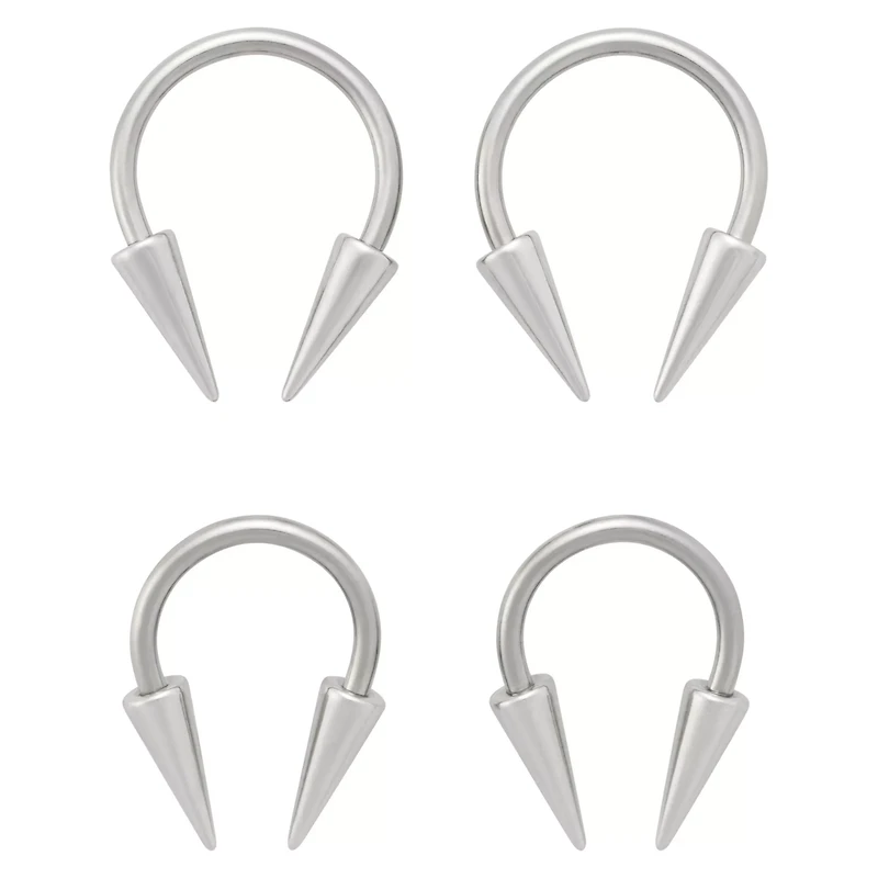 Multi-Pack - Silver Long Spike Horseshoe Ring 4 Pack 16G