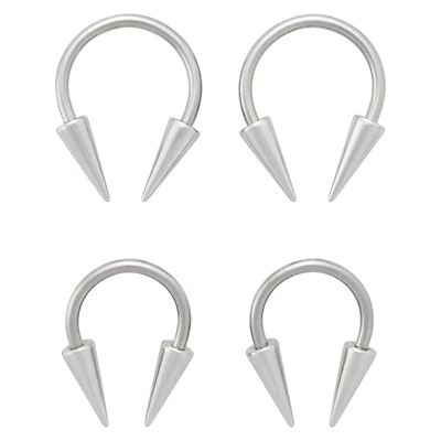 Multi-Pack - Silver Long Spike Horseshoe Ring 4 Pack 16G