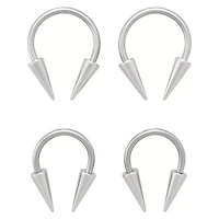 Multi-Pack - Silver Long Spike Horseshoe Ring 4 Pack 16G