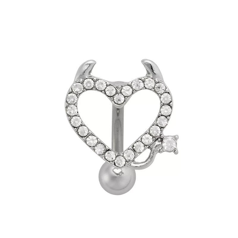 CZ Devil Horned Heart Belly Ring - 14 Gauge