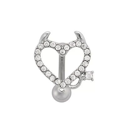 CZ Devil Horned Heart Belly Ring - 14 Gauge