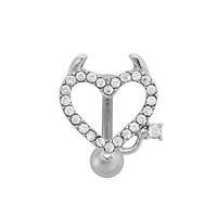 CZ Devil Horned Heart Belly Ring - 14 Gauge