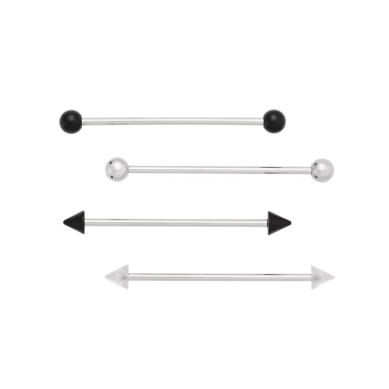 Multi-Pack Prong and Spike End Industrial Barbells 4 Pack - 14 Gauge