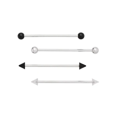 Multi-Pack Prong and Spike End Industrial Barbells 4 Pack - 14 Gauge