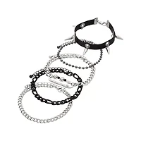 Multi-Pack Silvertone and Black Spiked Chain Bracelets - 5 Pack