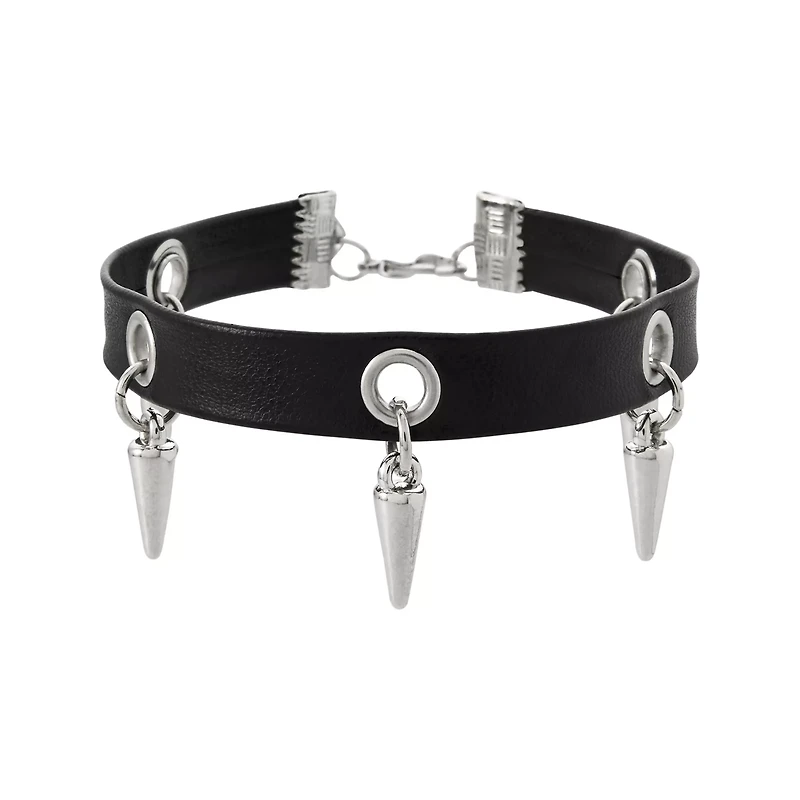 Multi-Pack Silvertone and Black Spiked Chain Bracelets - 5 Pack