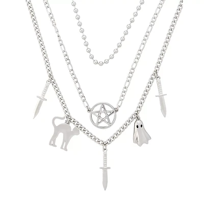 Cat Dagger Pentagram Chain Necklace