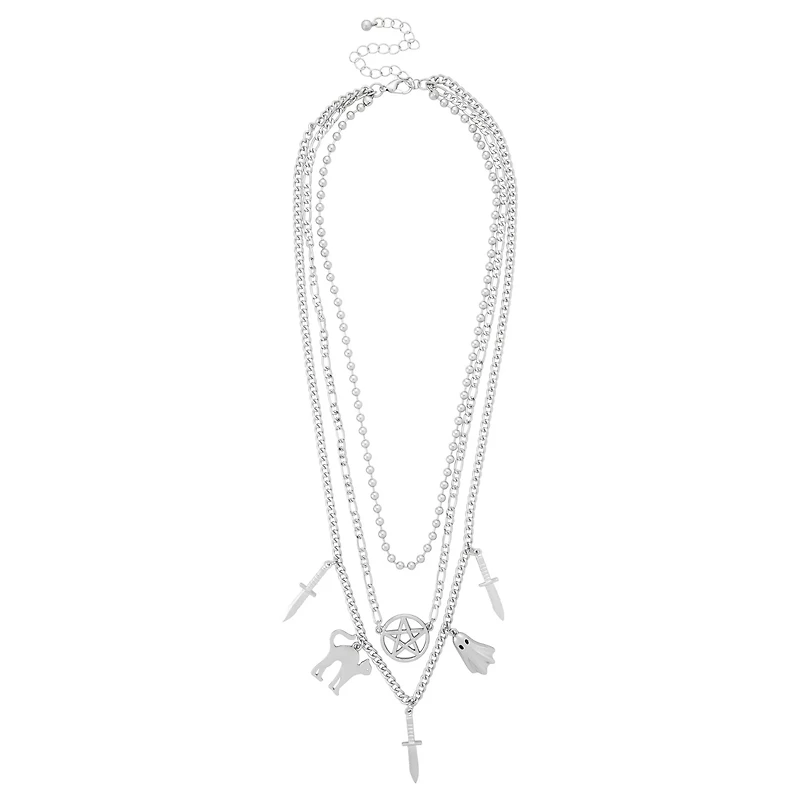 Cat Dagger Pentagram Chain Necklace