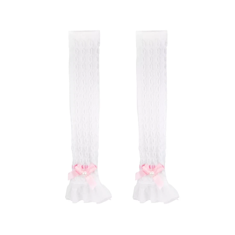 White Pink Bow Leg Warmers