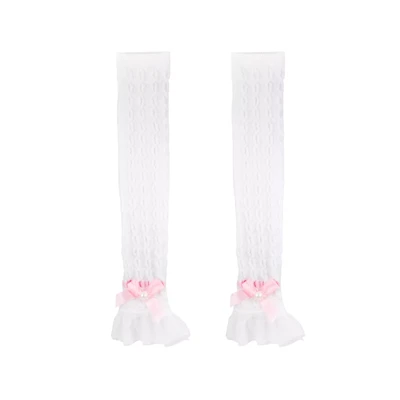 White Pink Bow Leg Warmers