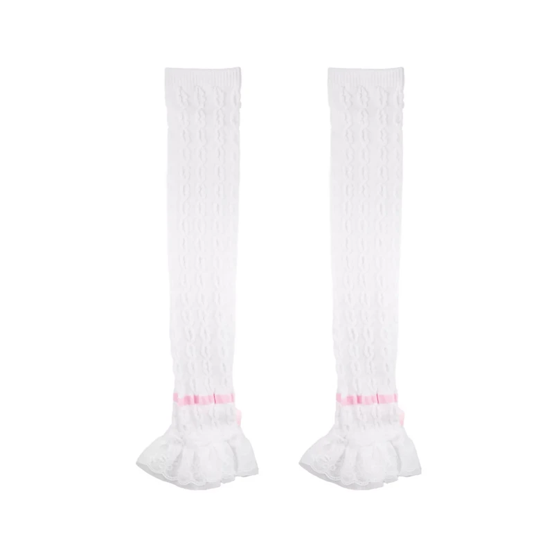 White Pink Bow Leg Warmers