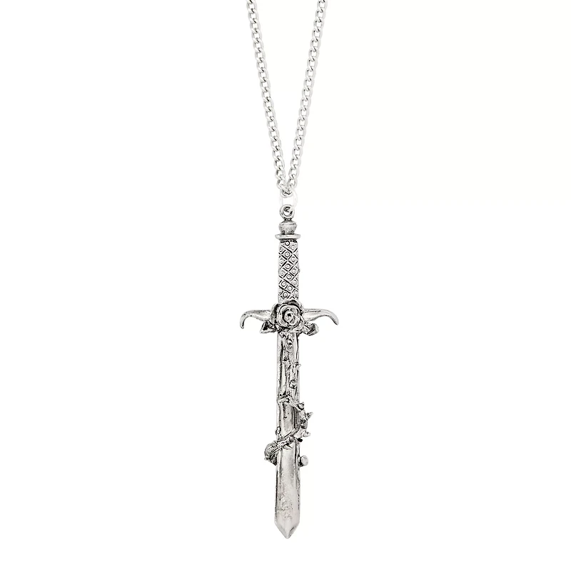 Silvertone Rose Sword Necklace