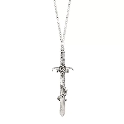 Silvertone Rose Sword Necklace