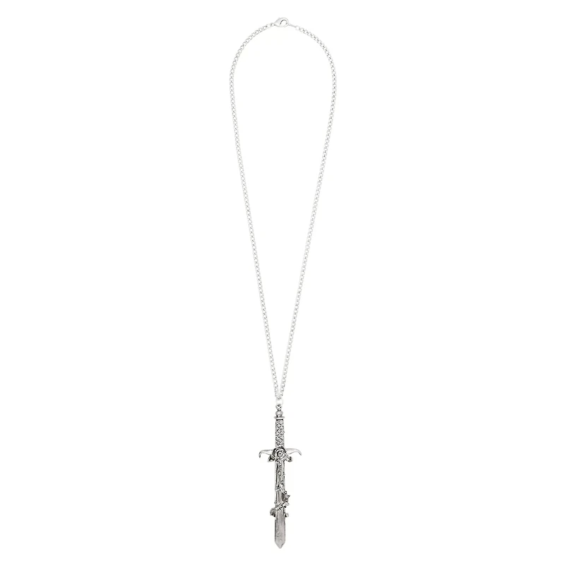 Silvertone Rose Sword Necklace