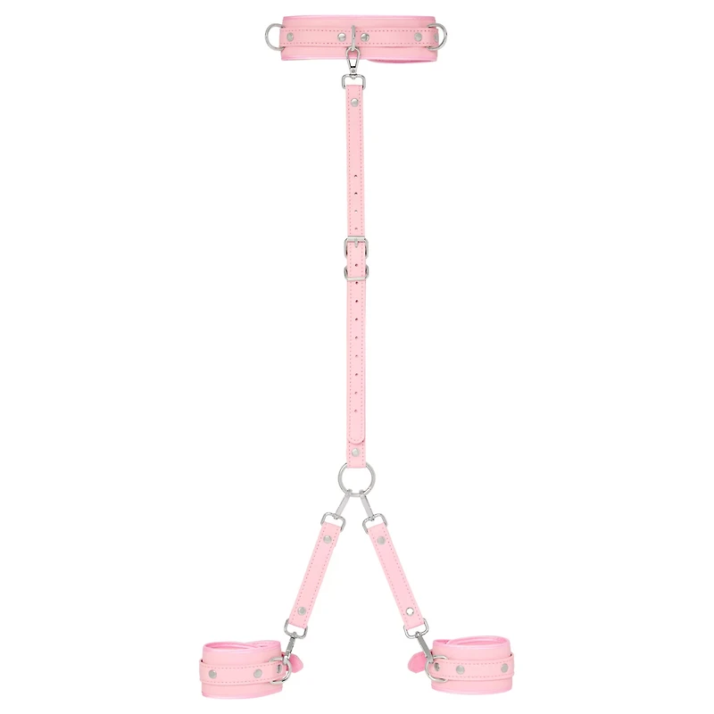 Pink Faux Leather Choker with Wrist Restraints Set - Pleasure Bound