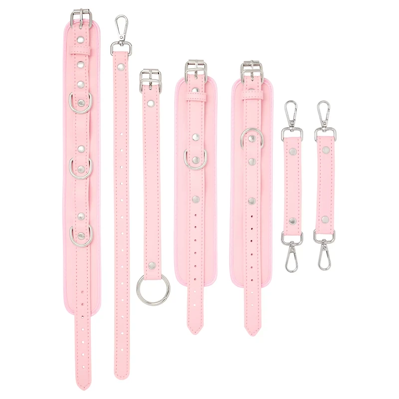 Pink Faux Leather Choker with Wrist Restraints Set - Pleasure Bound