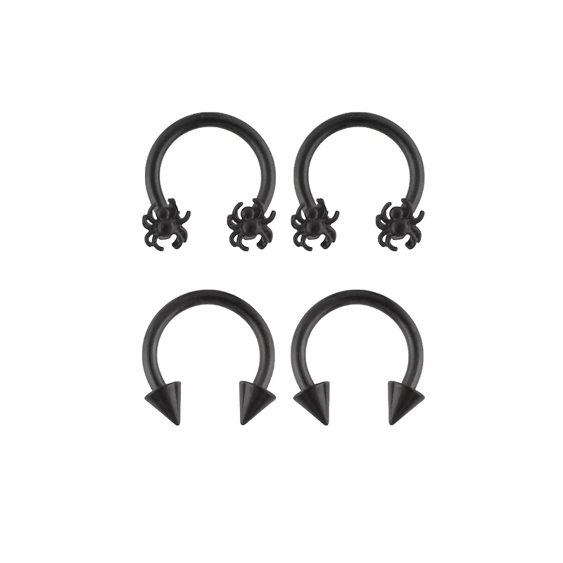 Multi-Pack Spiked Spider Horseshoe Rings 2 Pair - 14 Gauge