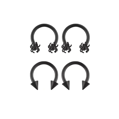 Multi-Pack Spiked Spider Horseshoe Rings 2 Pair - 14 Gauge