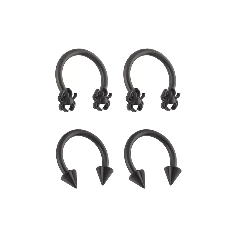 Multi-Pack Spiked Spider Horseshoe Rings 2 Pair - 14 Gauge